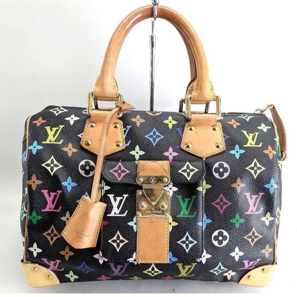 Authentic Louis Vuitton Speedy 30 Monogram Multicolor Sac Bag Black Tote Handbag - Picture 3 of 16